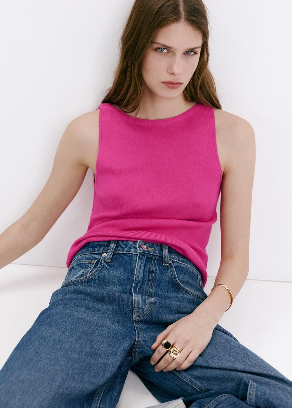 BRIGHT PINK Fine knit boat neck top, Bright Pink, large image number 3