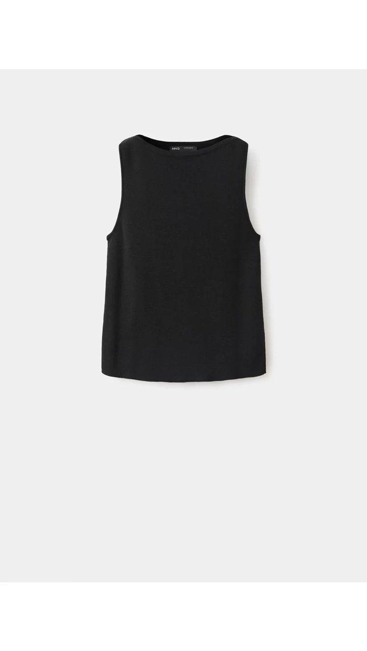 Black Fine Knit Boat Neck Top, Black, large image number 0