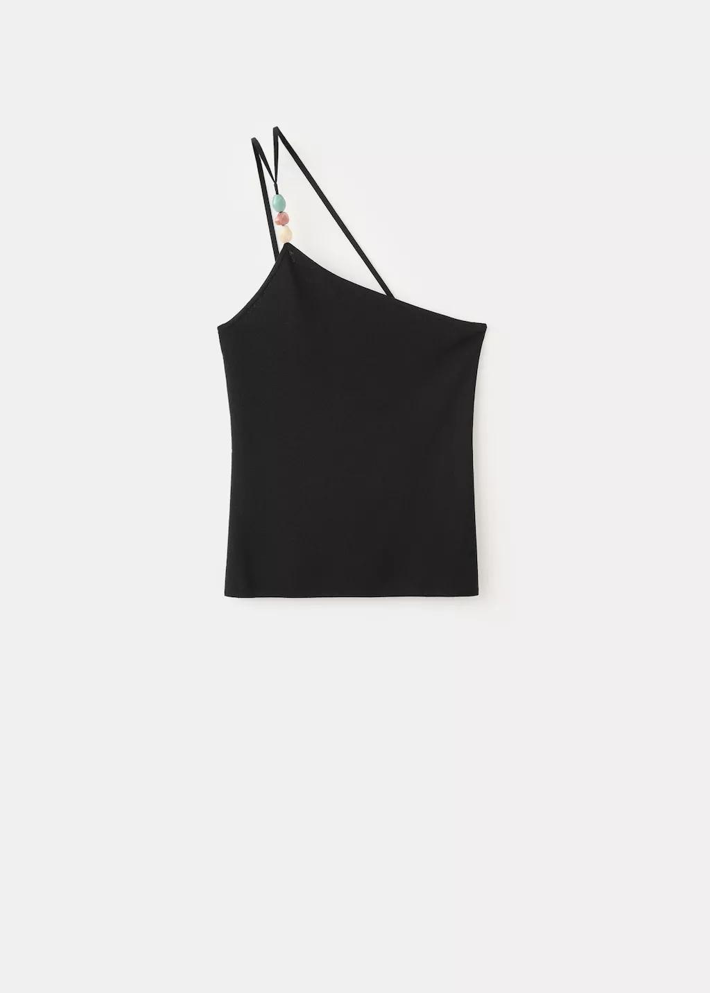 Black Knit Asymmetric Top, Black, large image number 7