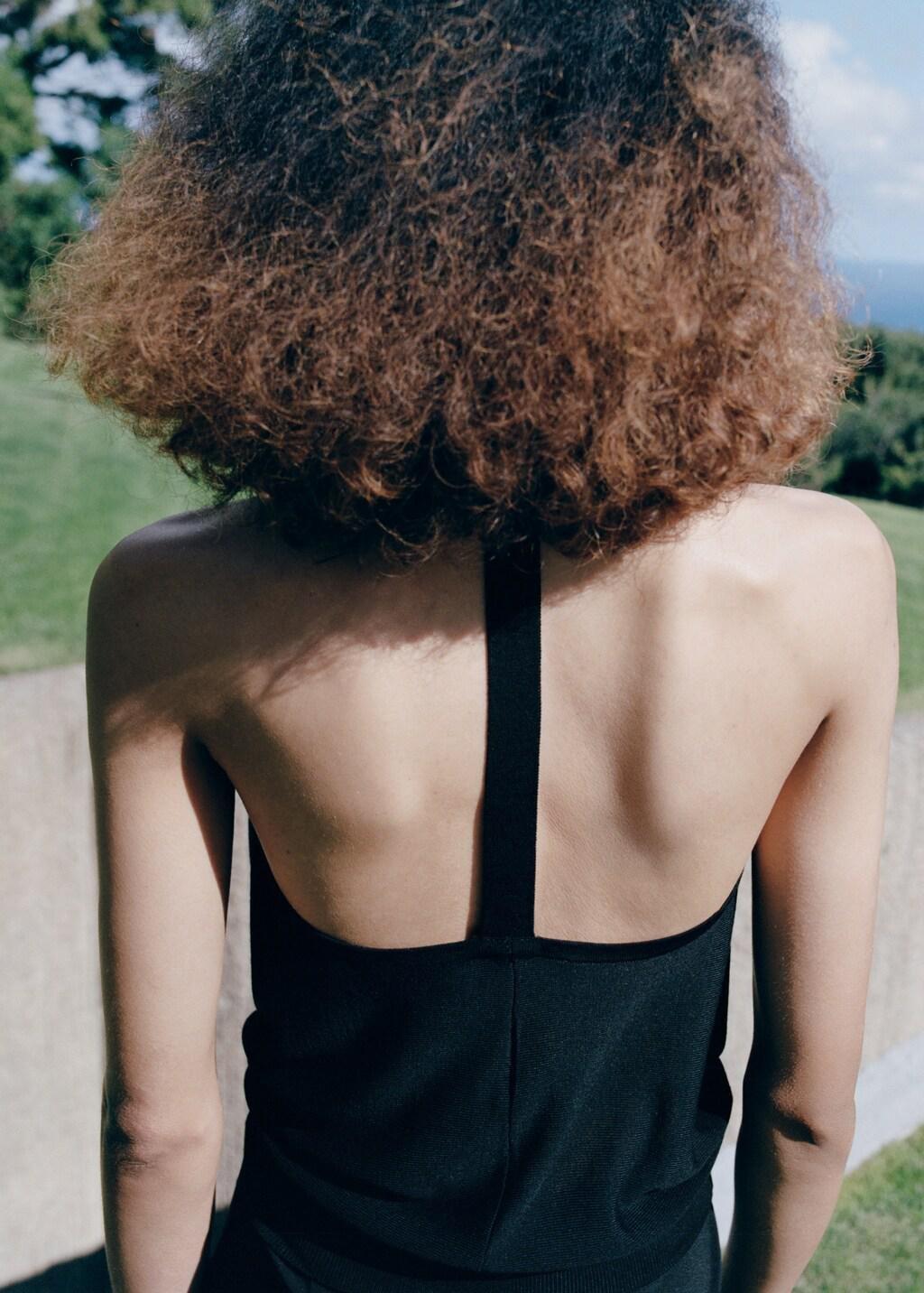 Black Fine-Knit Draped Top, Black, large image number 2