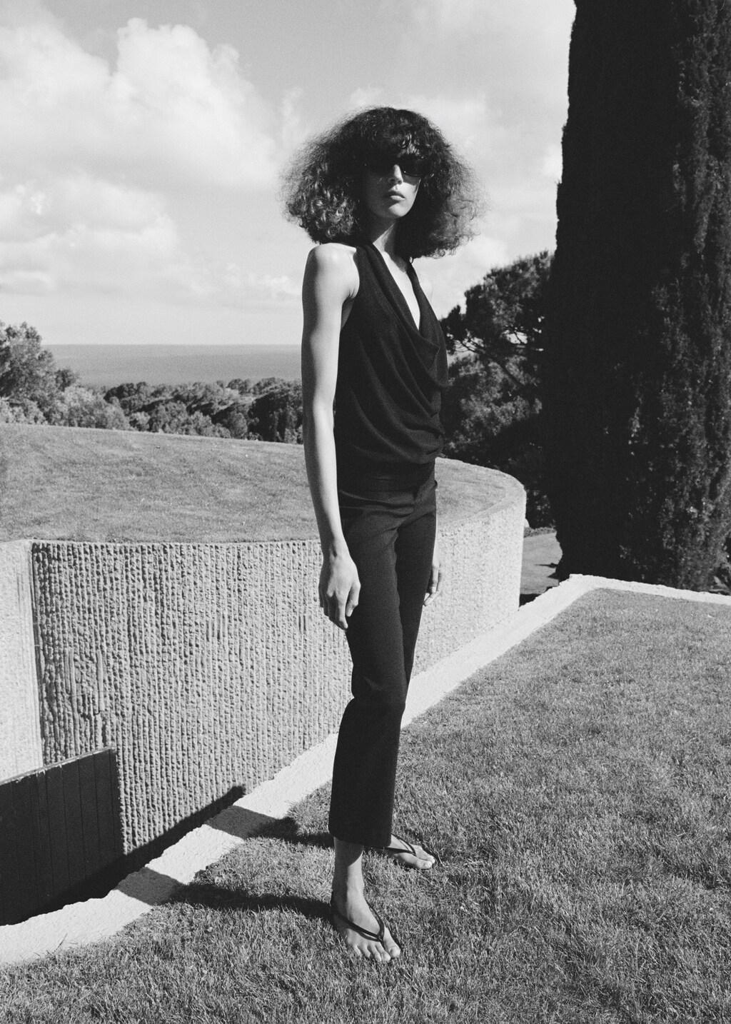 Black Fine-Knit Draped Top, Black, large image number 4