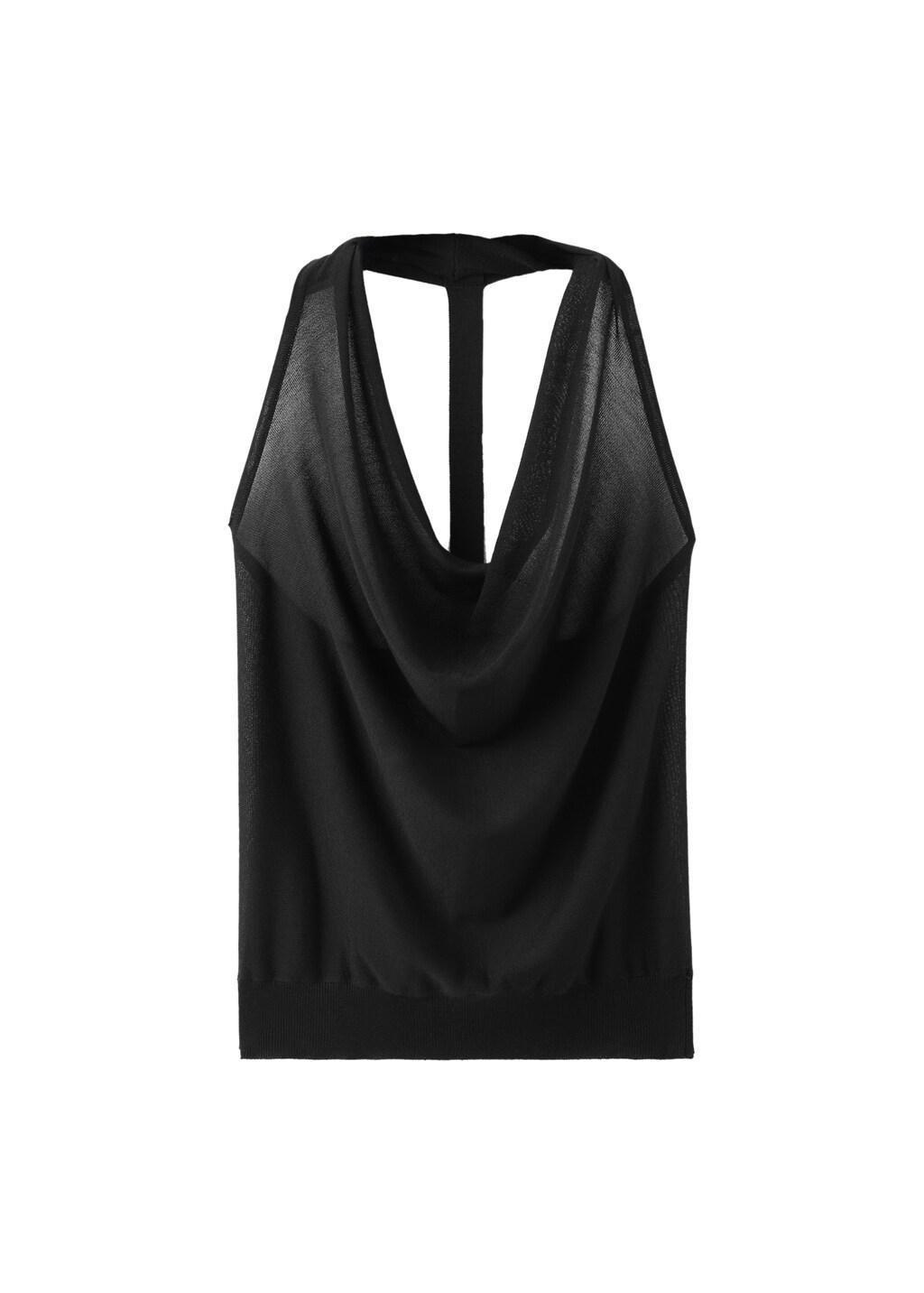 Black Fine-Knit Draped Top, Black, large image number 6