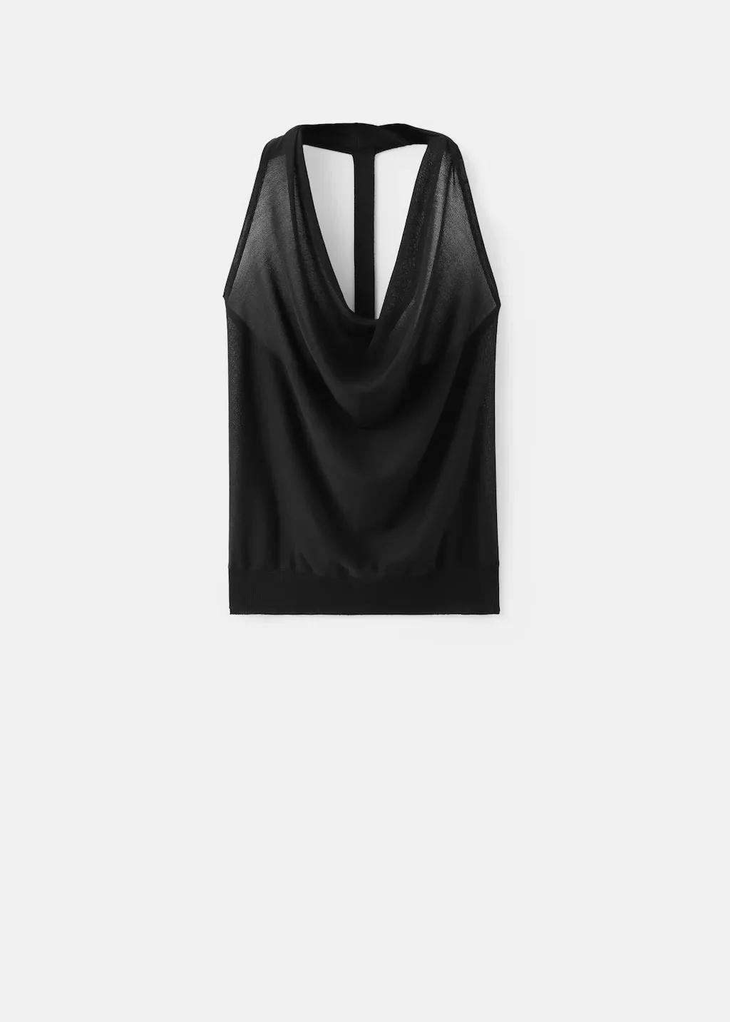 Black Fine-Knit Draped Top, Black, large image number 7
