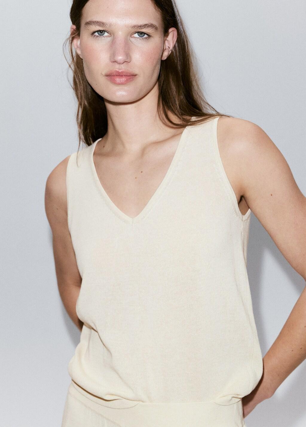 Brown V-Neck Knit Top, Light Pastel Brown, large image number 3