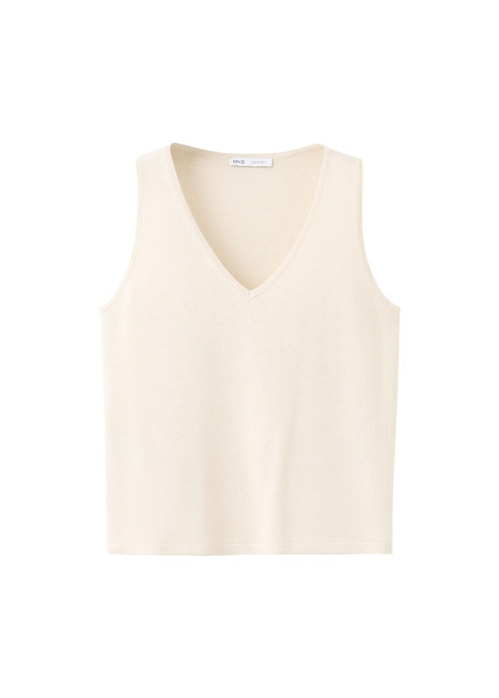 Brown V-Neck Knit Top, Light Pastel Brown, large image number 7