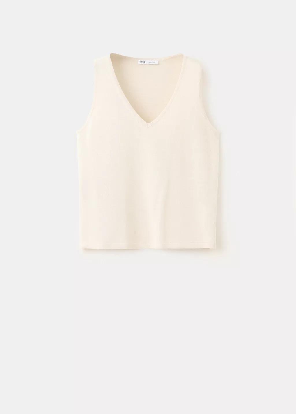 Brown V-Neck Knit Top, Light Pastel Brown, large image number 8