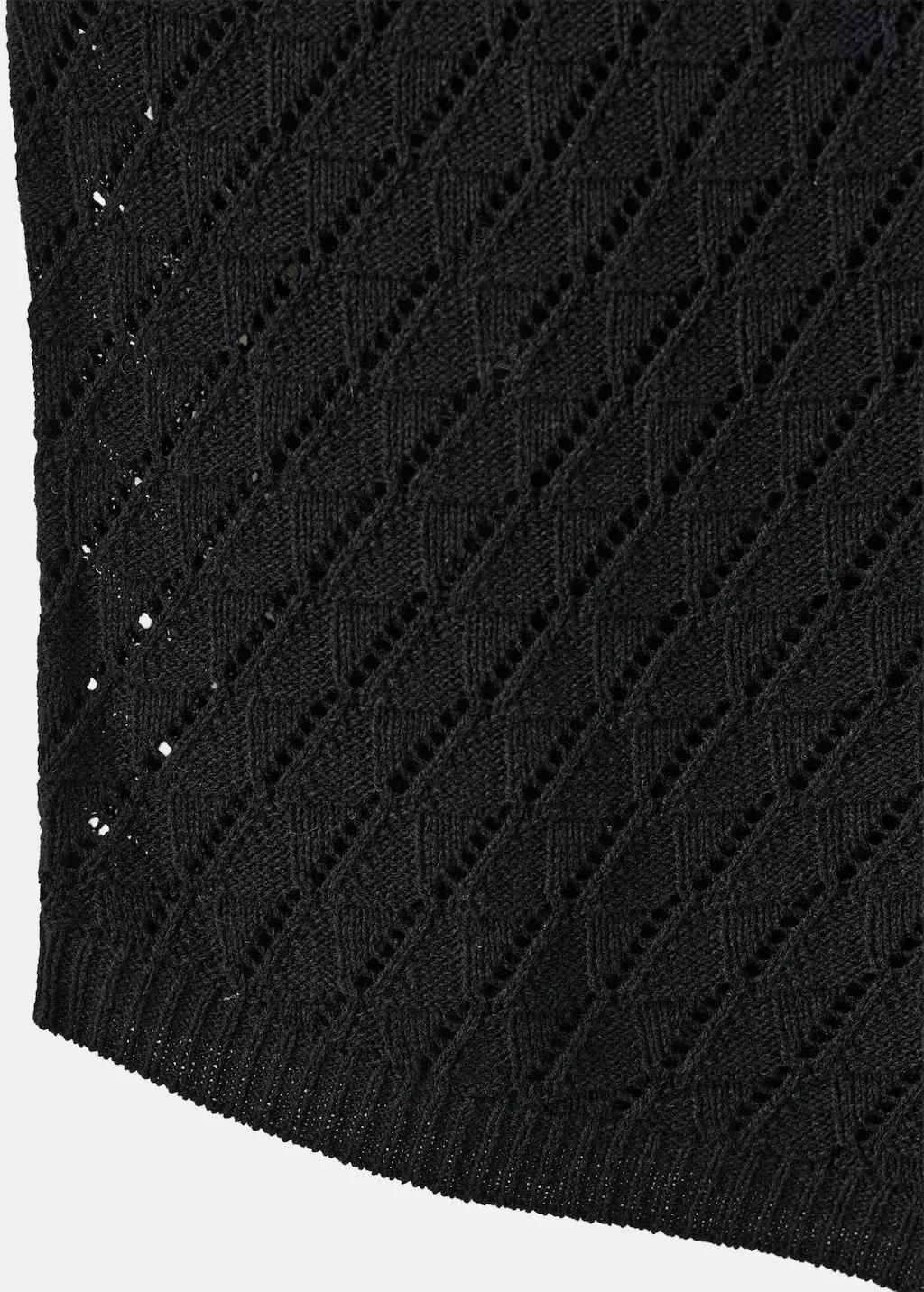 Black Asymmetric Openwork Knit Top, Black, large image number 5