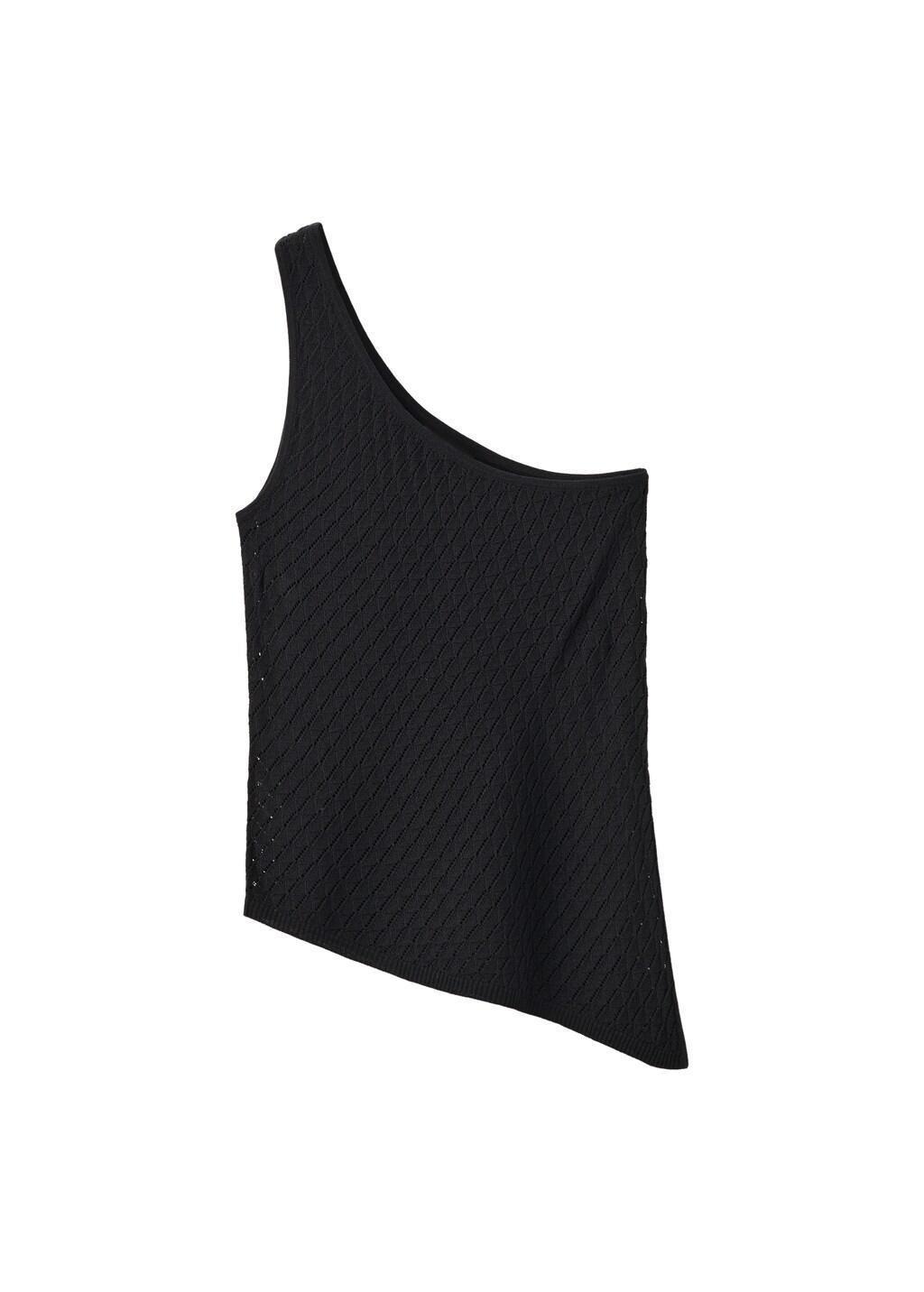 Black Asymmetric Openwork Knit Top, Black, large image number 6