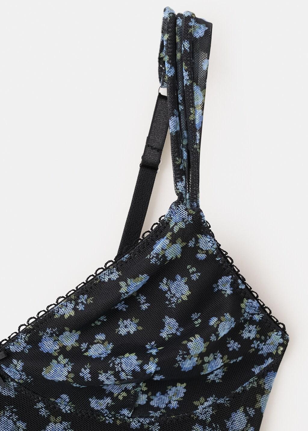 Black Floral Print Tulle Dress, Black, large image number 1