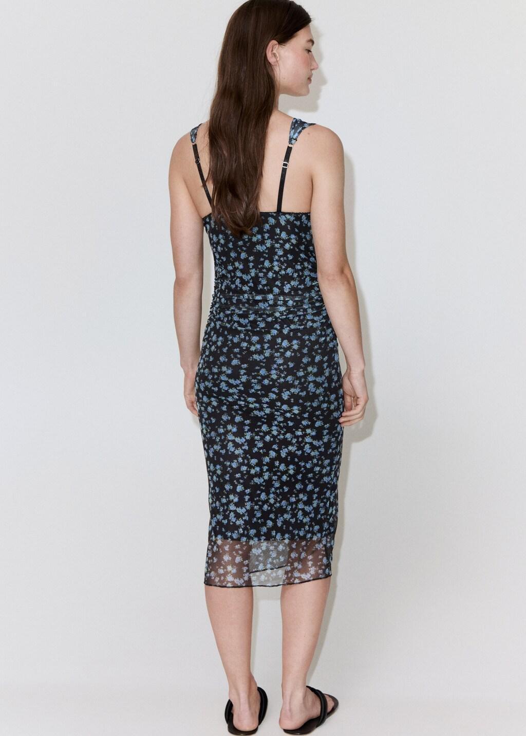 Black Floral Print Tulle Dress, Black, large image number 2