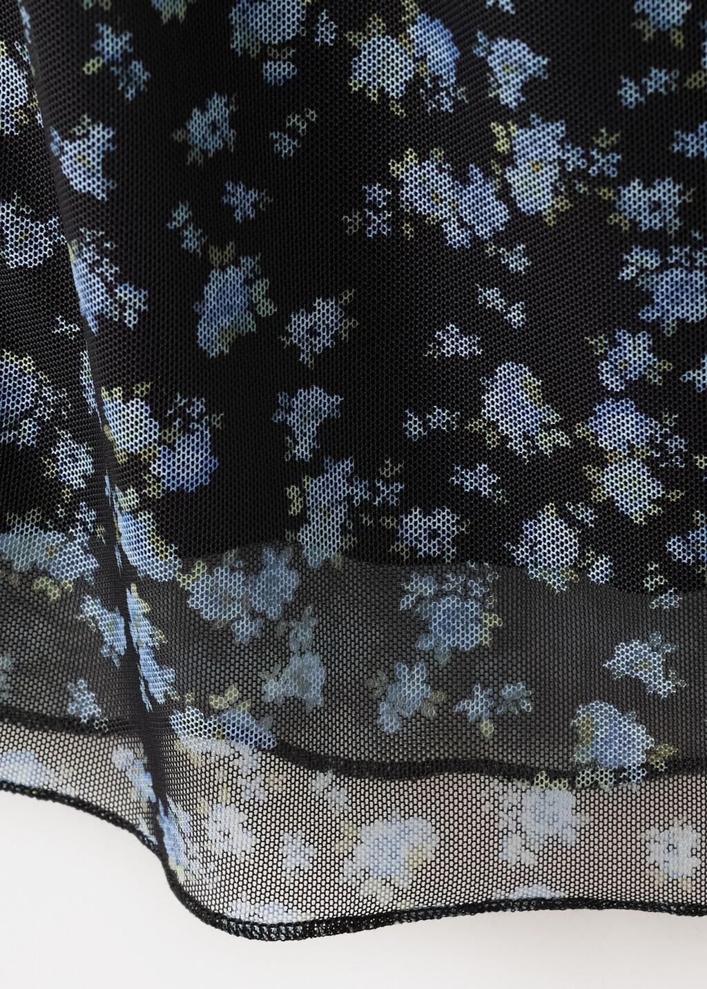 Black Floral Print Tulle Dress, Black, large image number 5