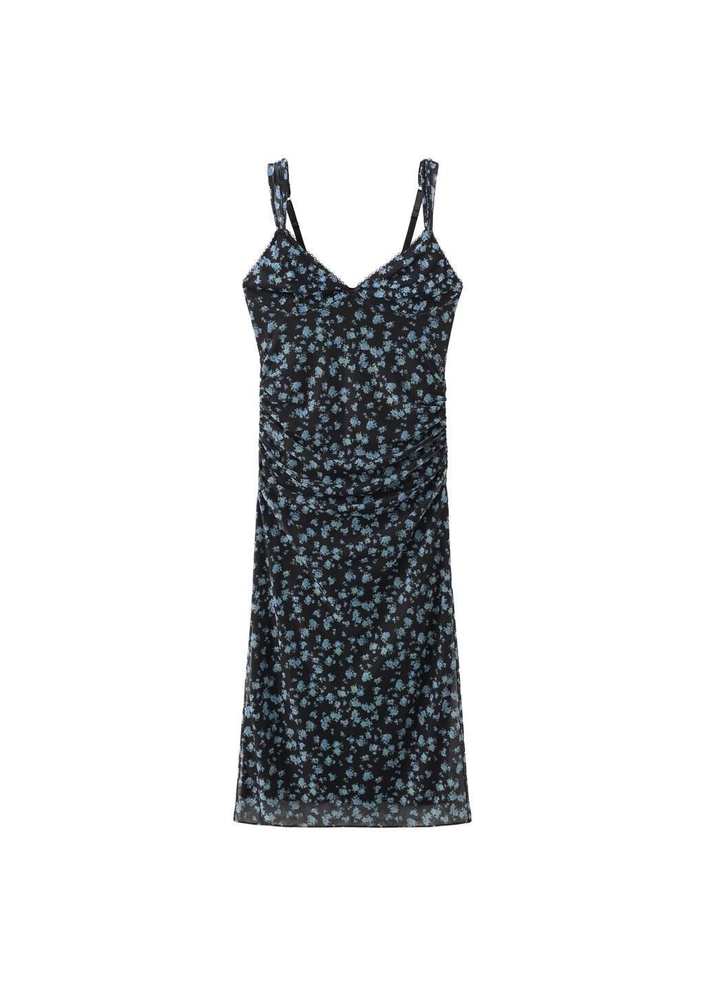 Black Floral Print Tulle Dress, Black, large image number 6