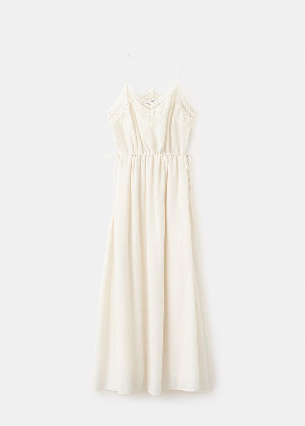 Beige Embroidered Cutwork Crinkle Dress, Light Beige, large image number 0