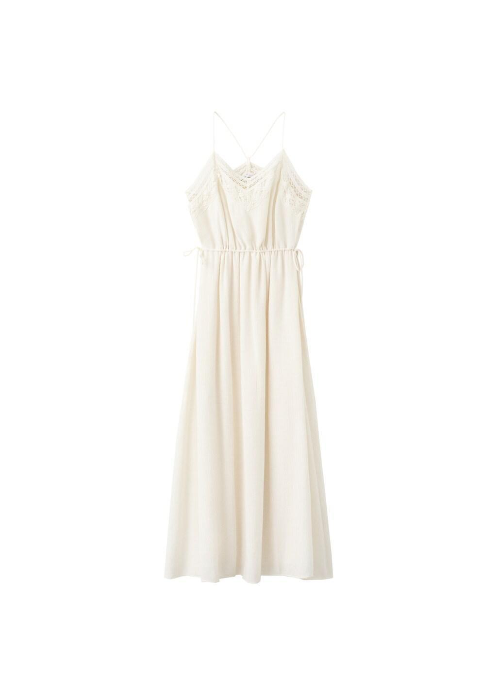 Beige Embroidered Cutwork Crinkle Dress, Light Beige, large image number 3