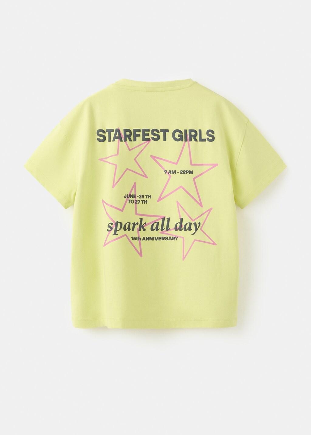 Yellow Printed Cotton-Blend T-Shirt, Kids Girls, Bright Yellow, medium