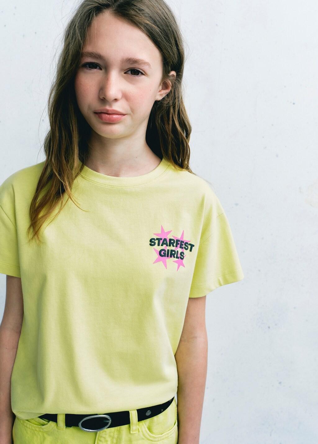 Yellow Printed Cotton-Blend T-Shirt, Kids Girls, Bright Yellow, large image number 3