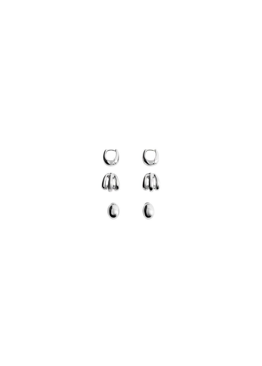 Silver Combined Earring ,Set Of 3, Silver, large image number 2