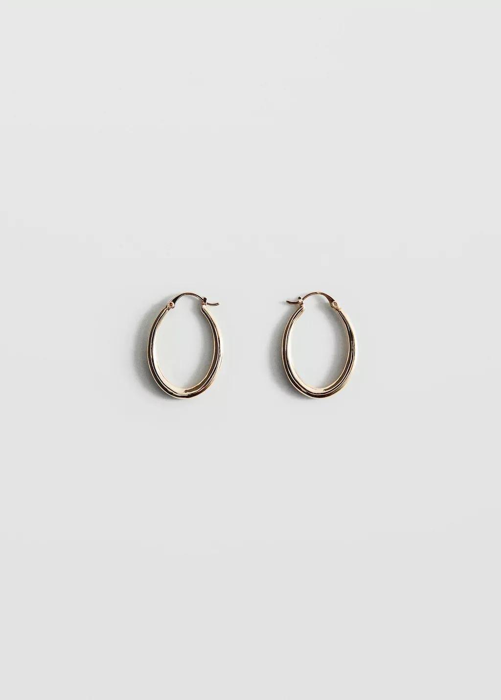Gold Oval Hoop Earrings, Gold, large image number 2
