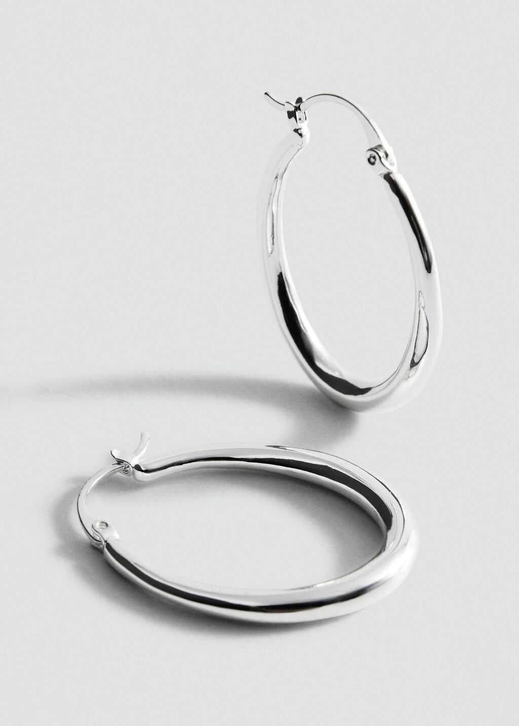 SILVER Oval hoop earrings, Silver, medium