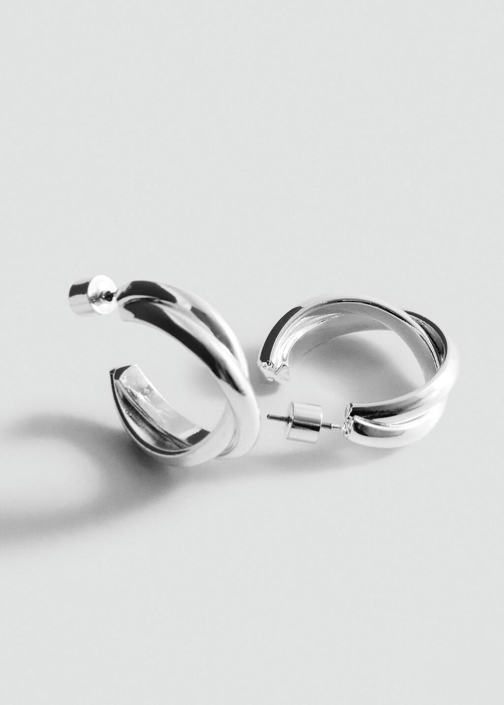 Silver Interlinked Hoop Earrings, Silver, medium