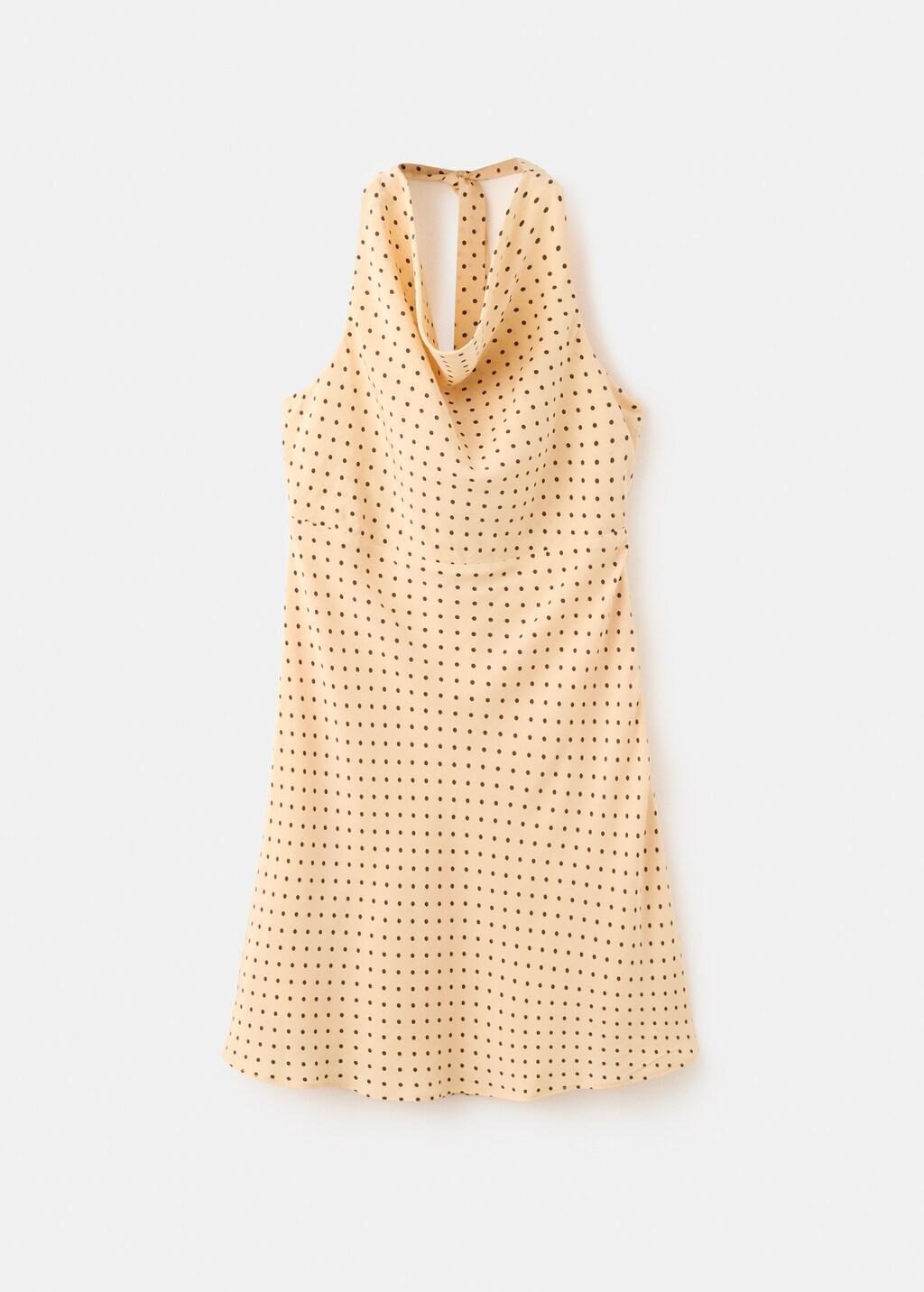 Yellow Polka Dot Dress With Draped Collar, Yellow, large image number 0