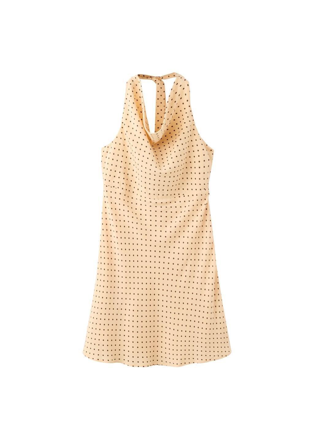 Yellow Polka Dot Dress With Draped Collar, Yellow, large image number 3