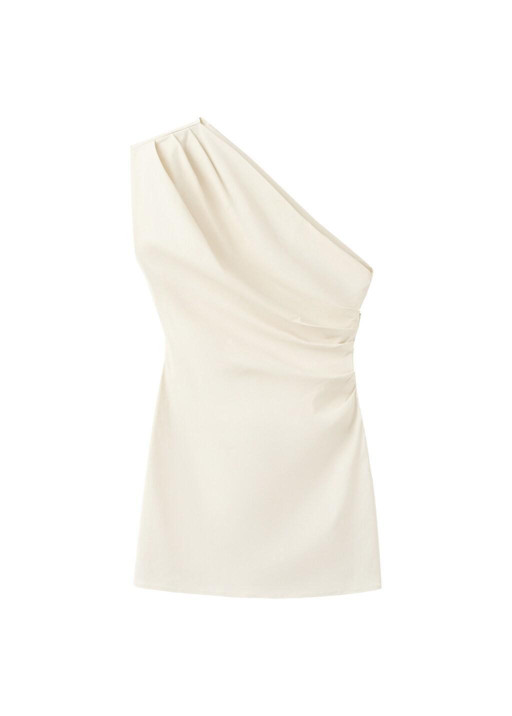 White Asymmetric Neckline Dress With Draped Detail, Natural White, large image number 7