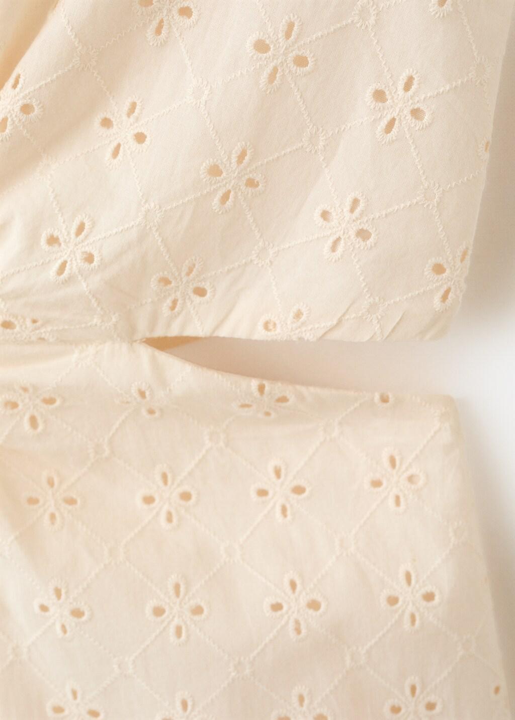 Beige Broderie Anglaise Cotton Cut-Out Dress, Light Beige, large image number 1