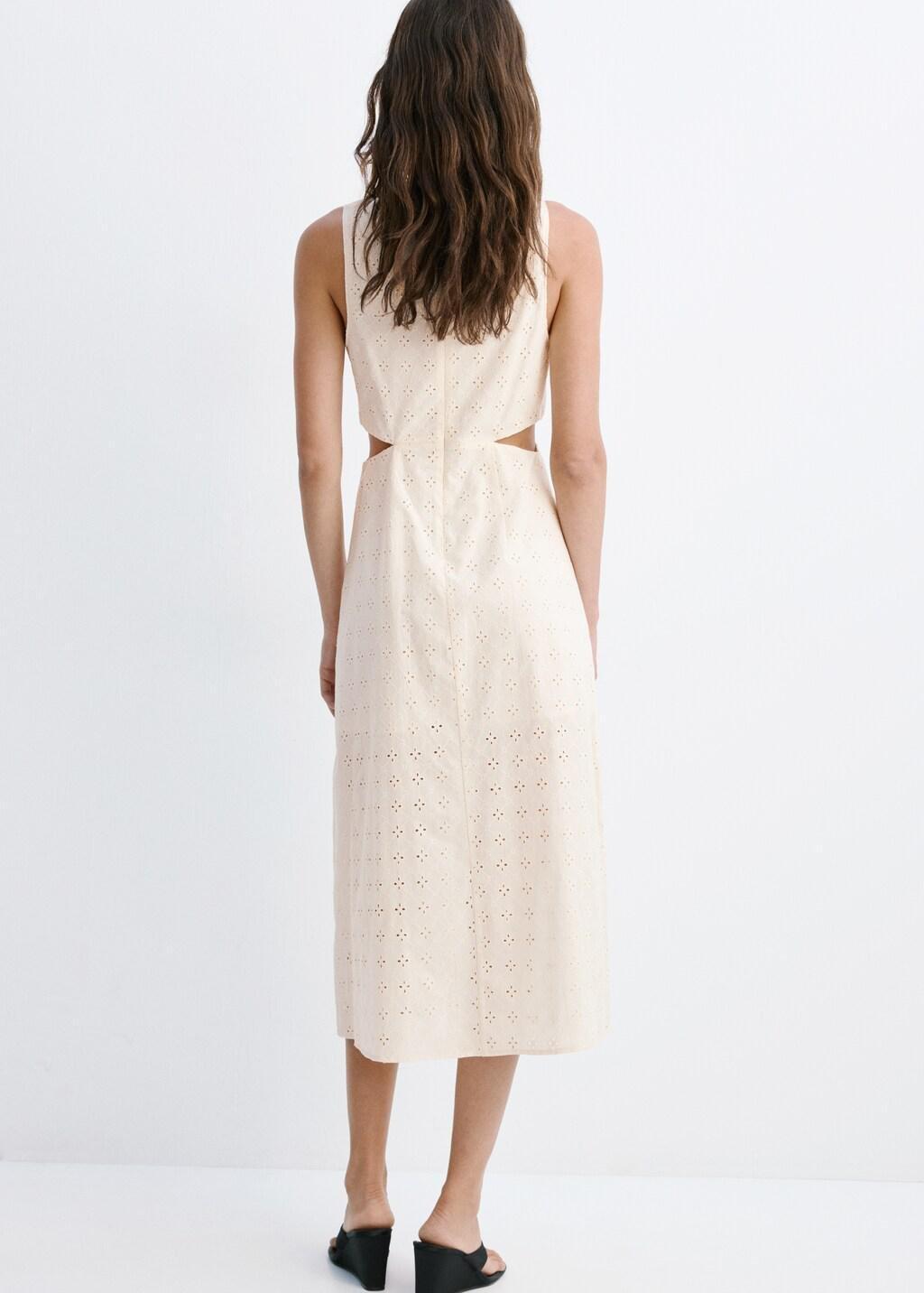 Beige Broderie Anglaise Cotton Cut-Out Dress, Light Beige, large image number 2