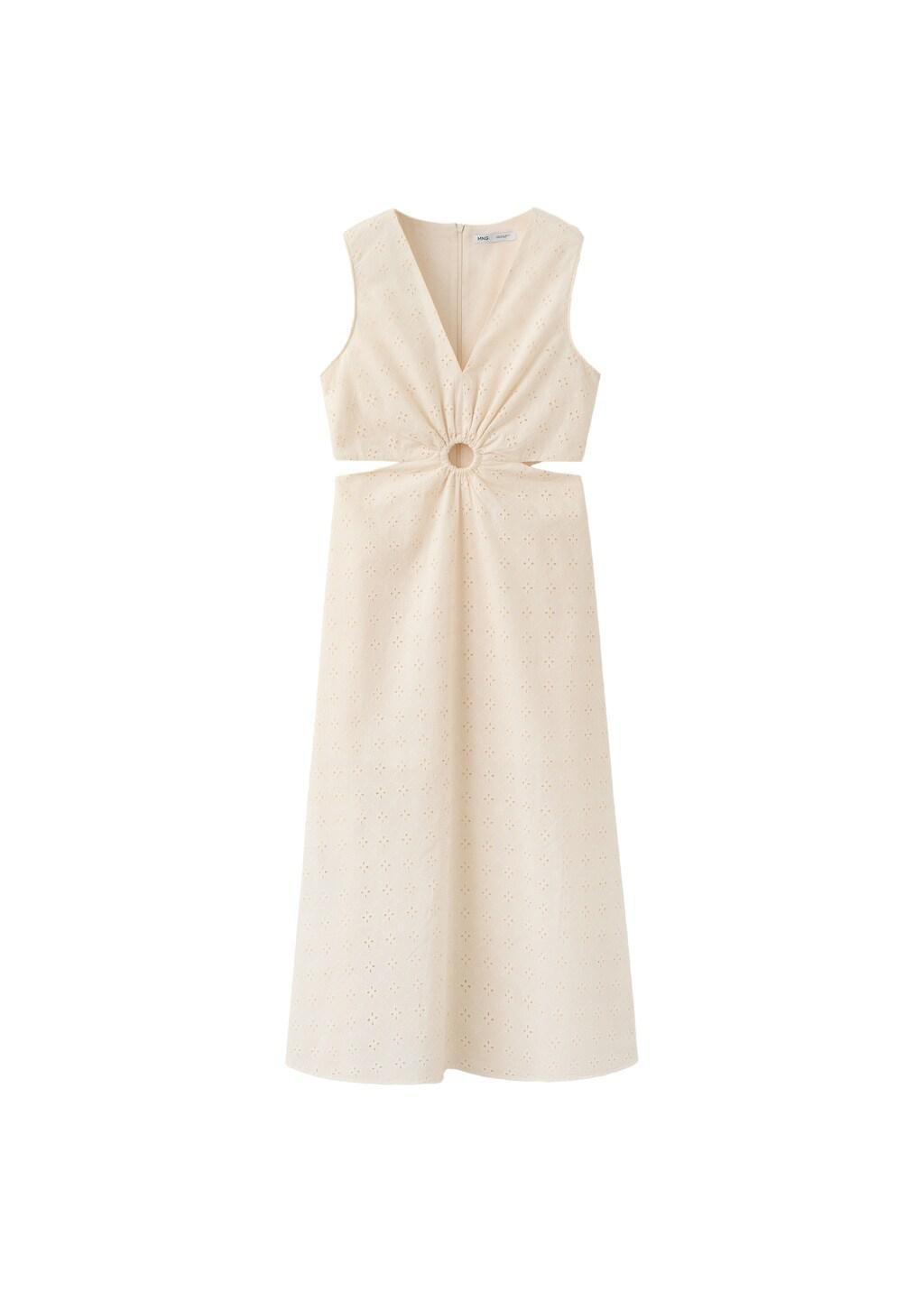 Beige Broderie Anglaise Cotton Cut-Out Dress, Light Beige, large image number 6