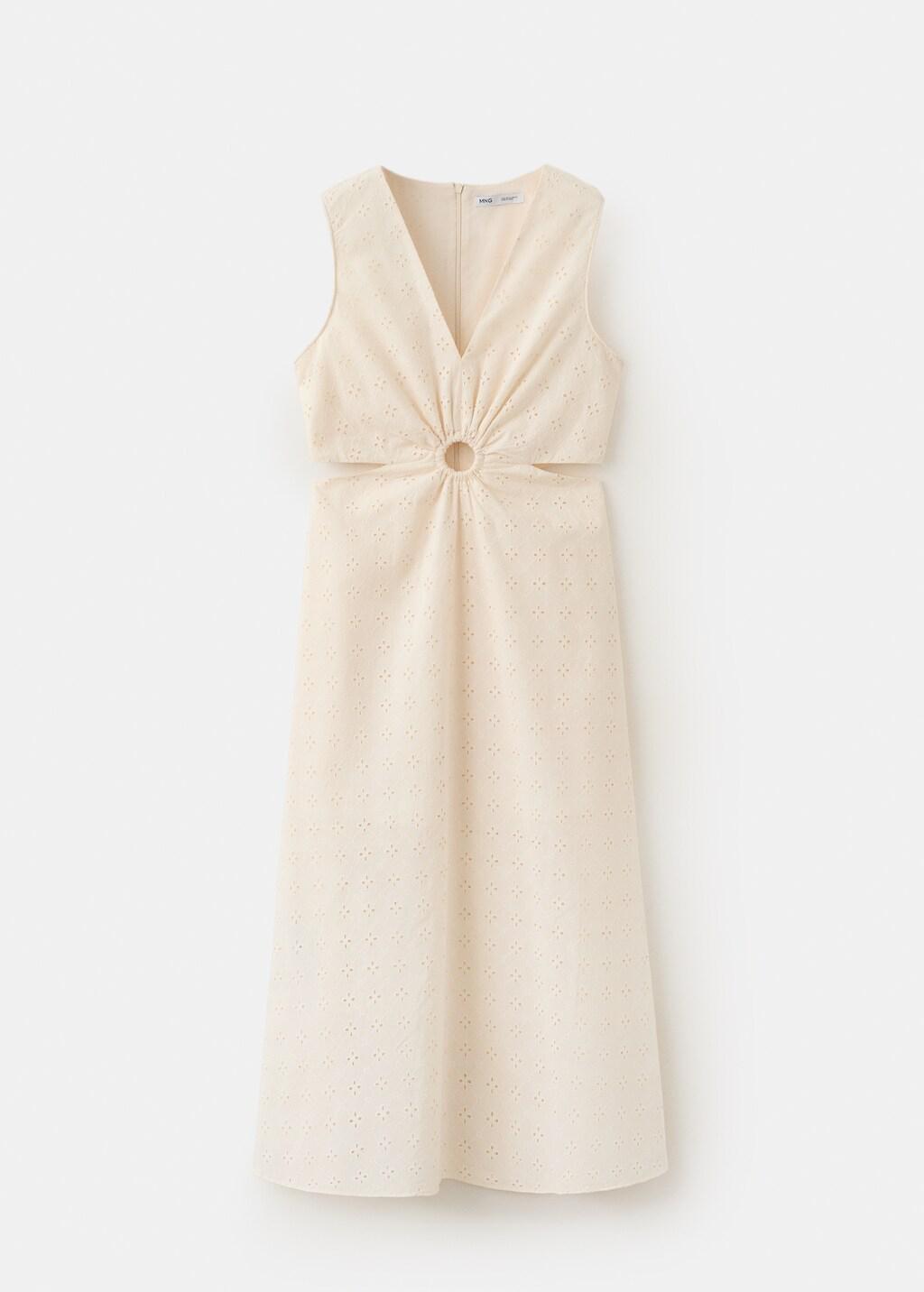 Beige Broderie Anglaise Cotton Cut-Out Dress, Light Beige, large image number 7