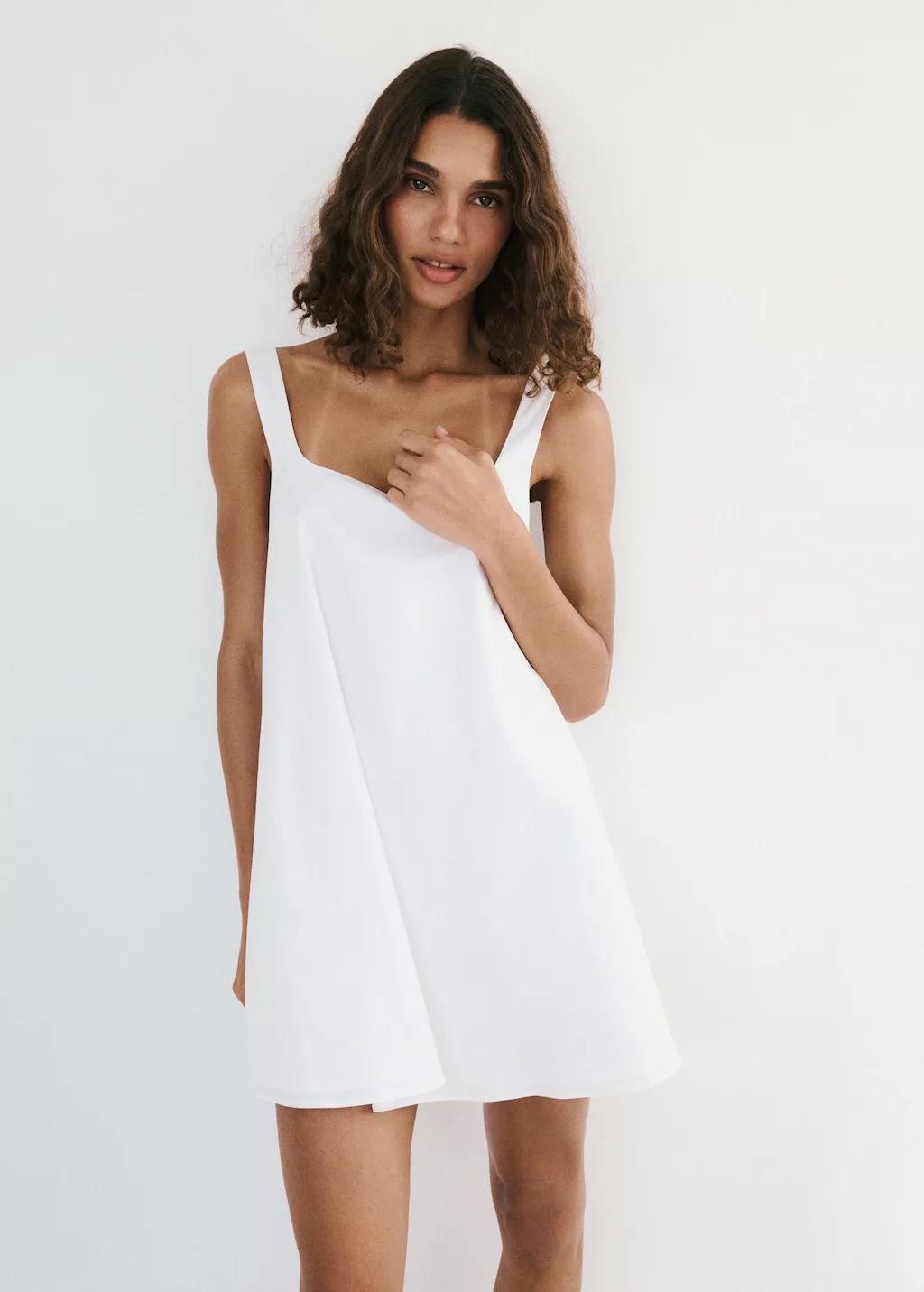 White Flared Cotton Dress, Natural White, large image number 3