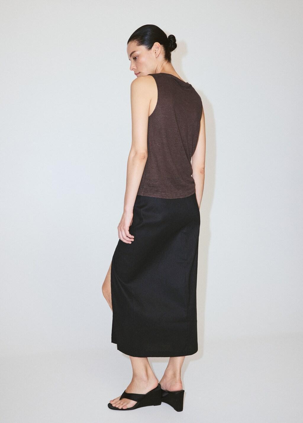 Brown Linen Top With Draped Neck, Brown, medium