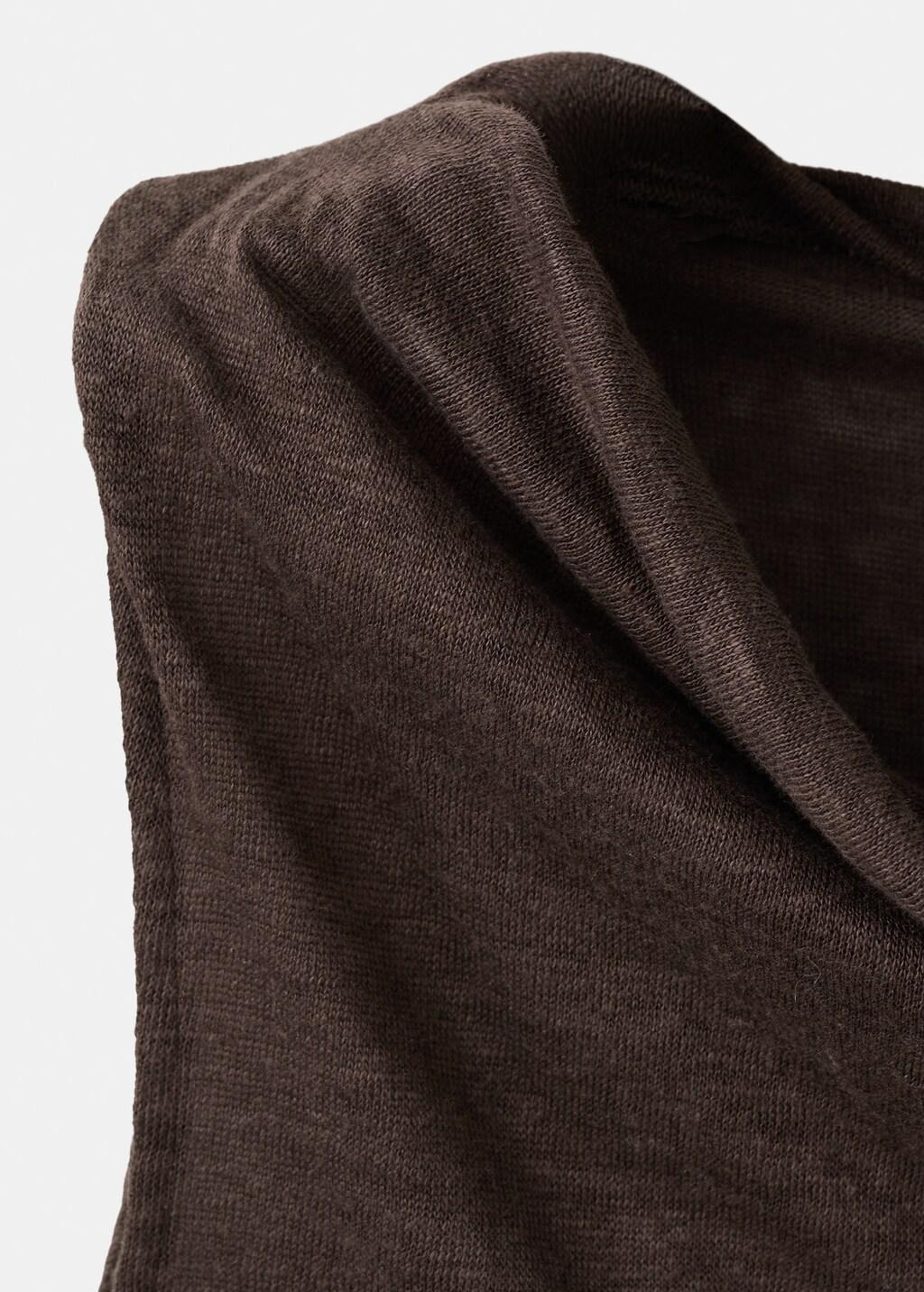 Brown Linen Top With Draped Neck, Brown, large image number 5