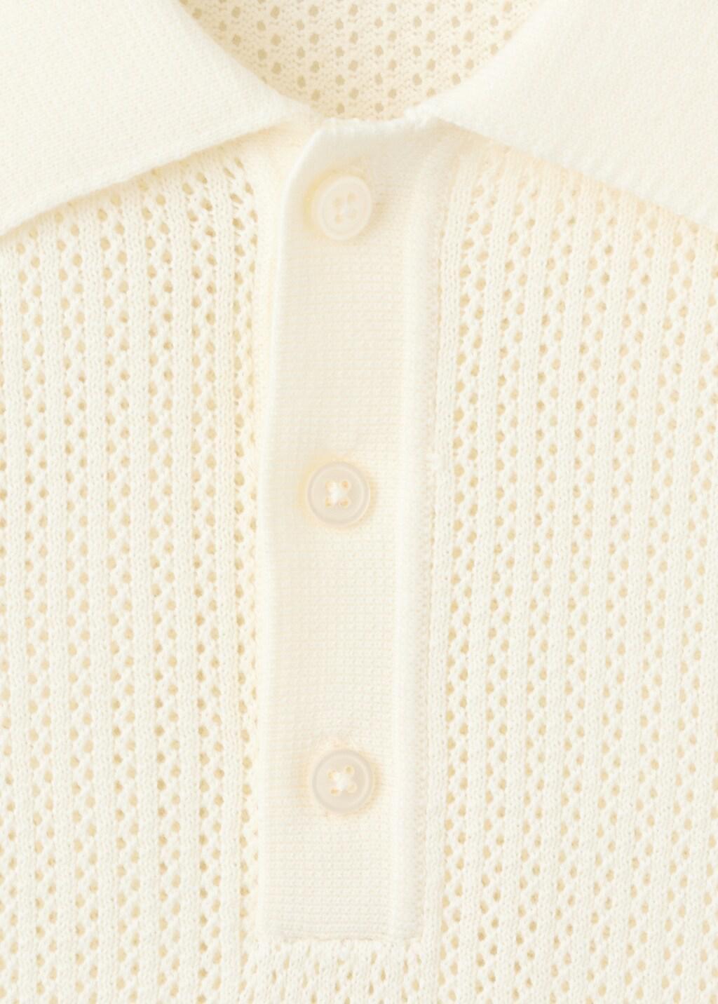White Open-Knit 100% Cotton Polo Shirt, Natural White, large image number 1
