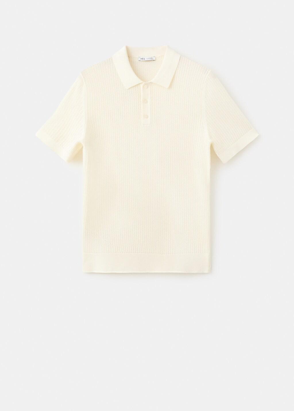 White Open-Knit 100% Cotton Polo Shirt, Natural White, large image number 7