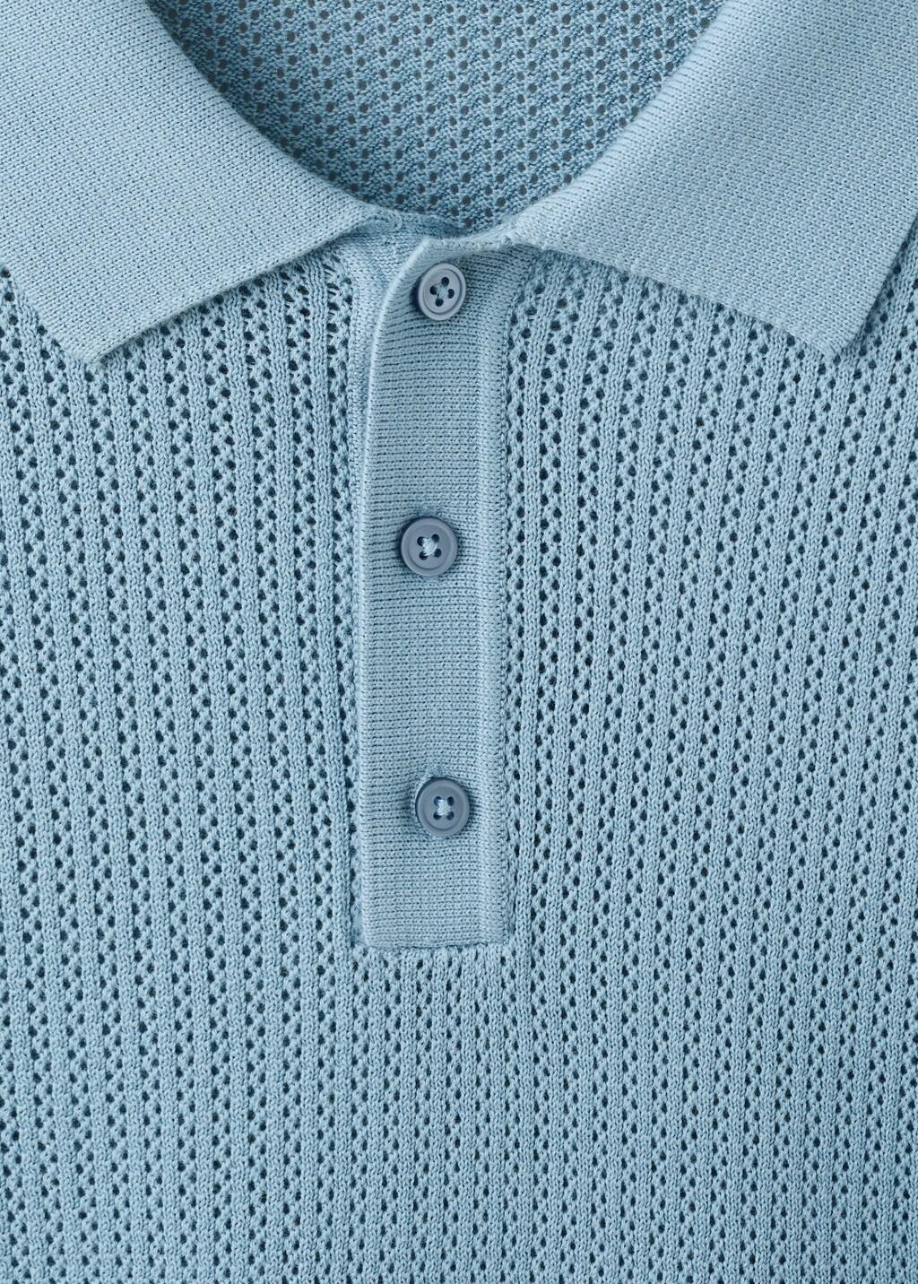 Green Open-Knit Cotton Polo Shirt, Turquoise - Aqua, large image number 1