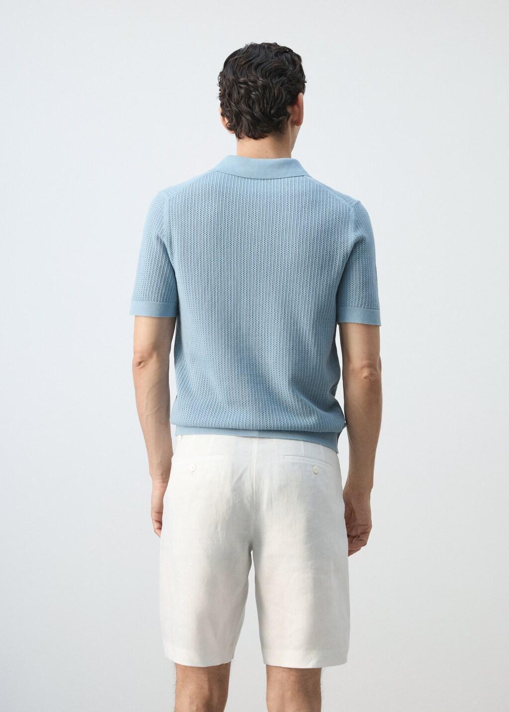 Green Open-Knit Cotton Polo Shirt, Turquoise - Aqua, large image number 2