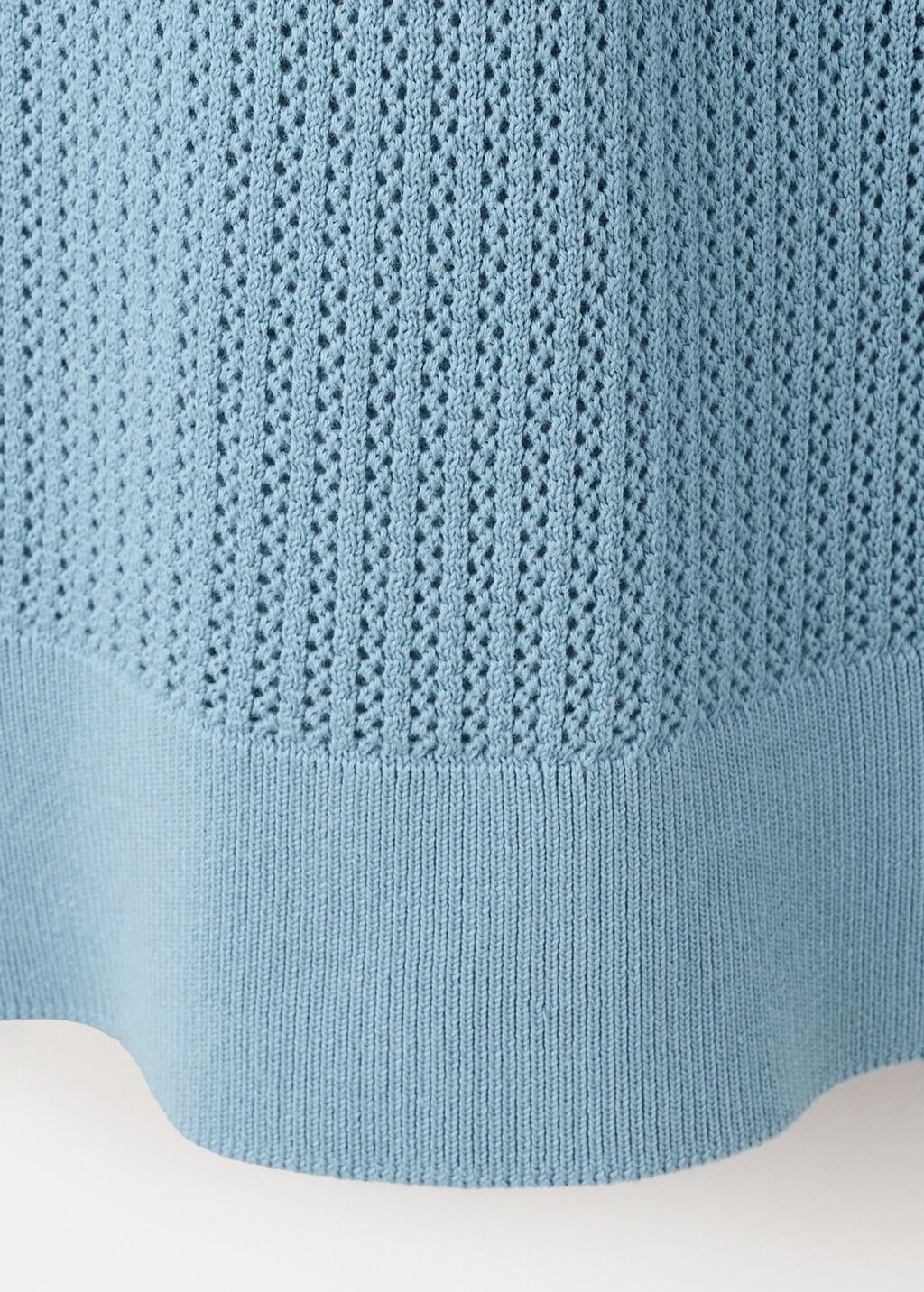 Green Open-Knit Cotton Polo Shirt, Turquoise - Aqua, large image number 5
