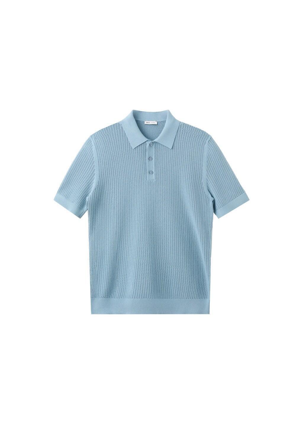 Green Open-Knit Cotton Polo Shirt, Turquoise - Aqua, large image number 6