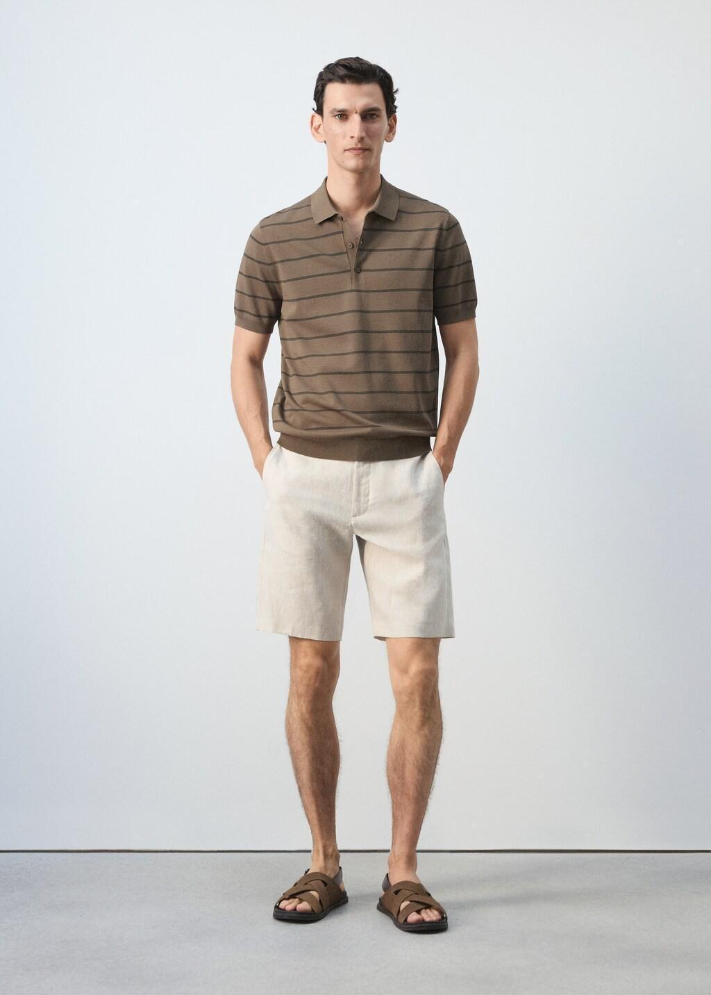 Brown Striped Fine-Knit Polo Shirt, Medium Brown, large image number 0