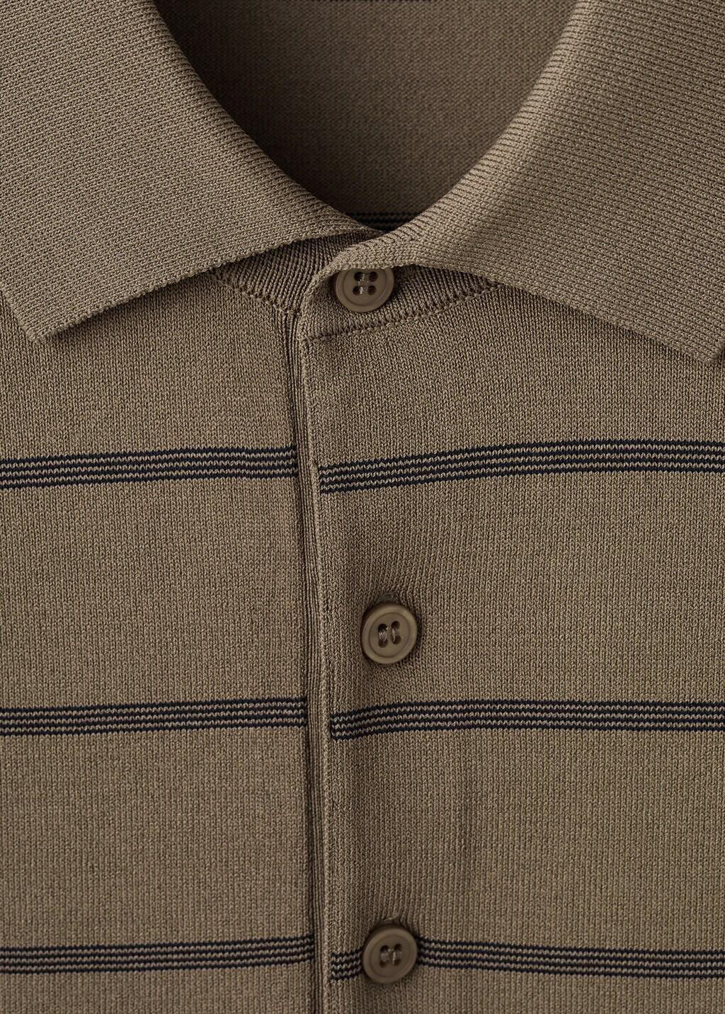 Brown Striped Fine-Knit Polo Shirt, Medium Brown, large image number 1