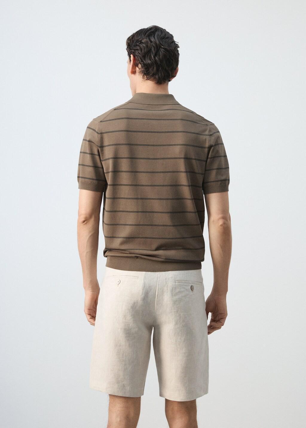 Brown Striped Fine-Knit Polo Shirt, Medium Brown, large image number 2