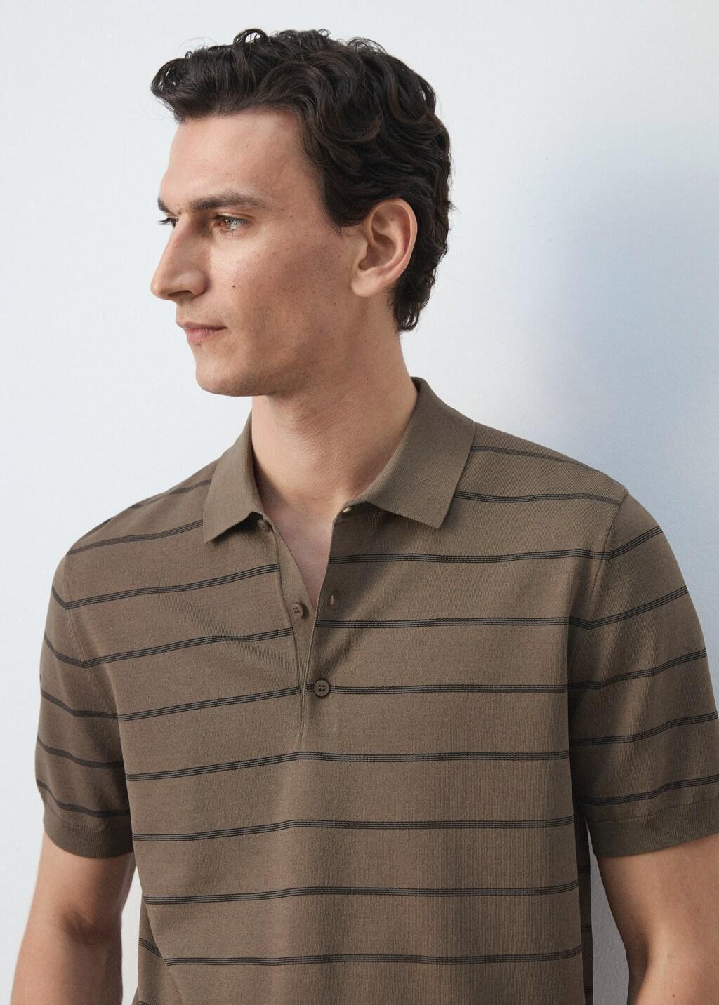 Brown Striped Fine-Knit Polo Shirt, Medium Brown, large image number 4