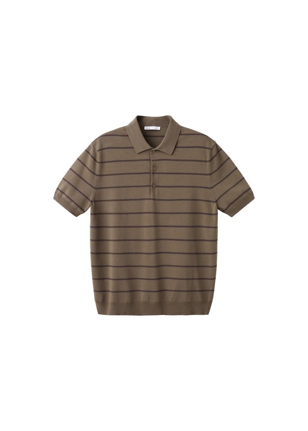 Brown Striped Fine-Knit Polo Shirt, Medium Brown, large image number 6