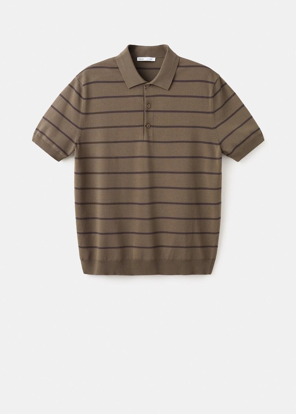 Brown Striped Fine-Knit Polo Shirt, Medium Brown, large image number 7