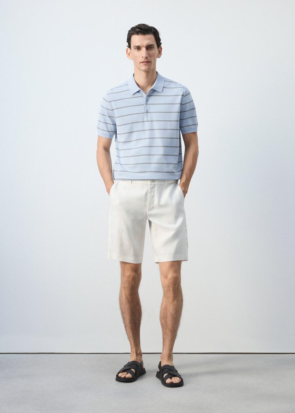 Blue Striped Fine-Knit Polo Shirt, Light-Pastel Blue, large image number 0