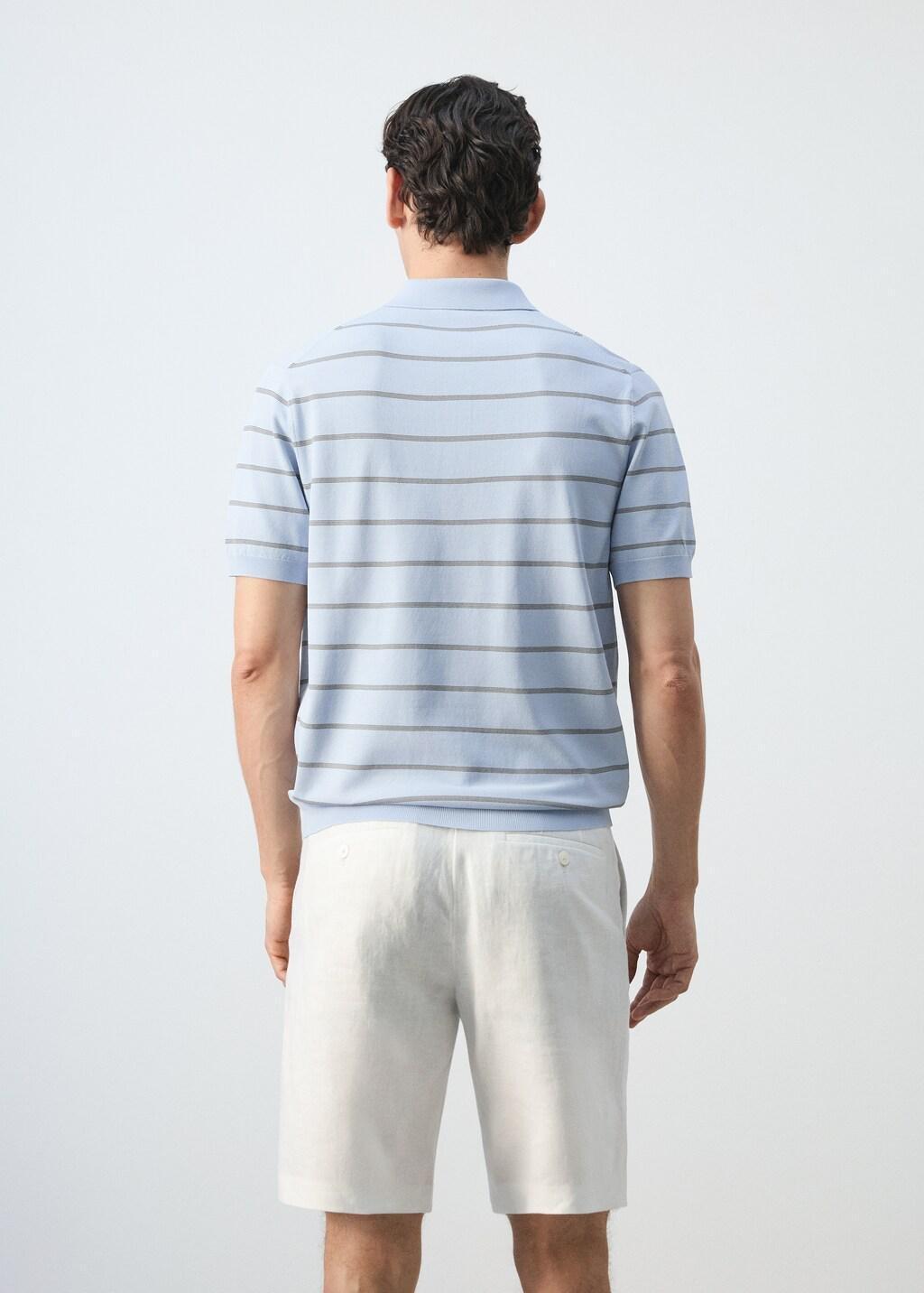 Blue Striped Fine-Knit Polo Shirt, Light-Pastel Blue, large image number 2