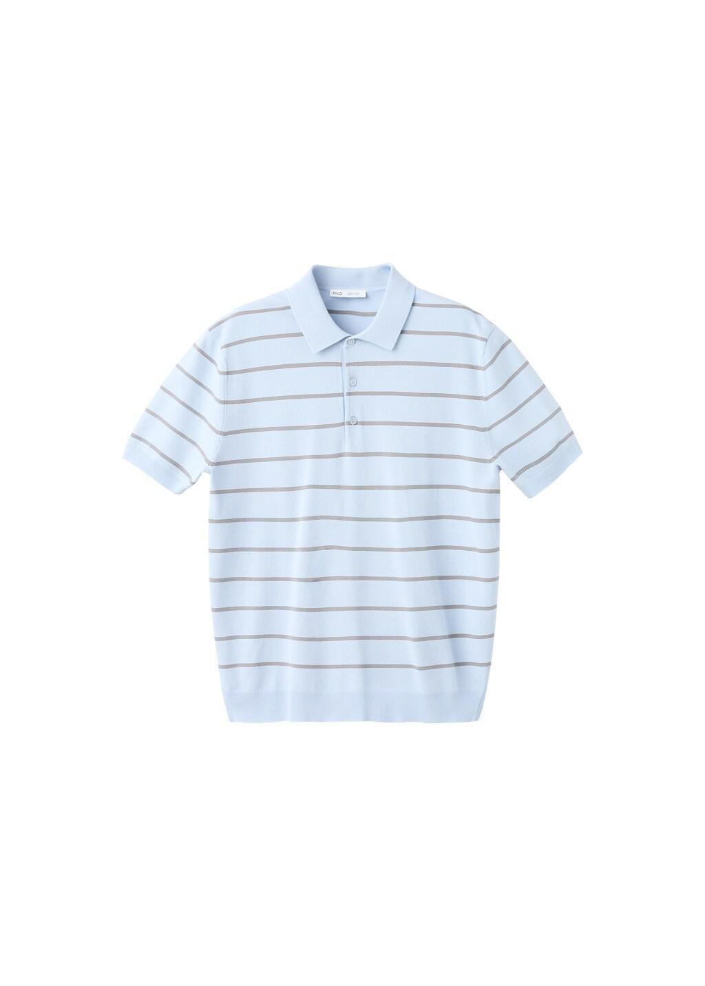 Blue Striped Fine-Knit Polo Shirt, Light-Pastel Blue, large image number 6