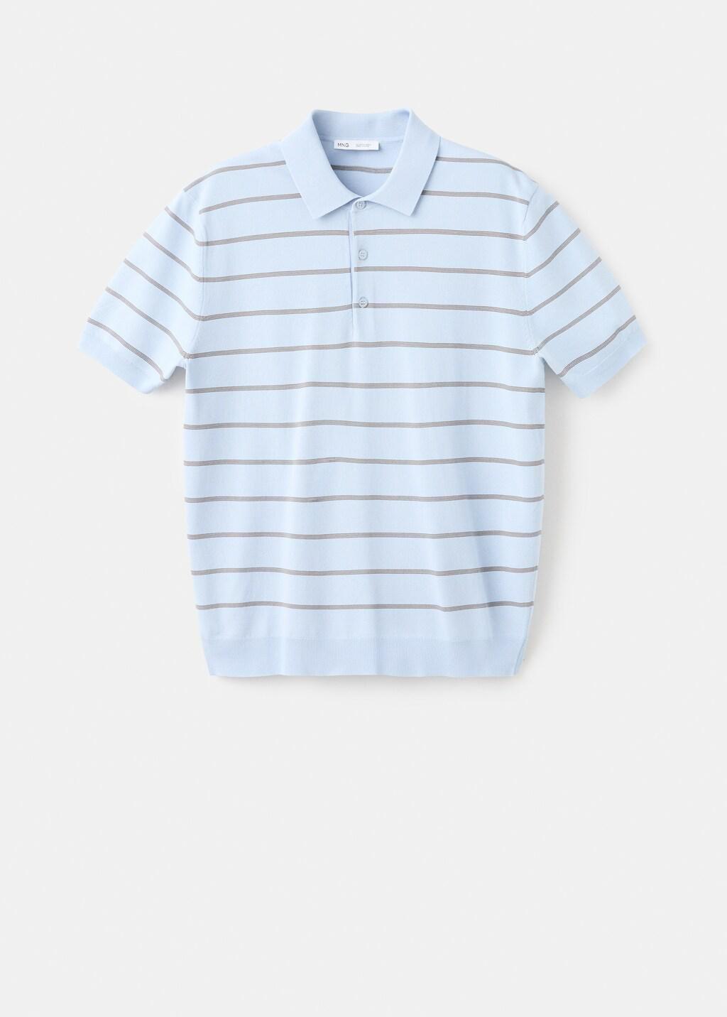 Blue Striped Fine-Knit Polo Shirt, Light-Pastel Blue, large image number 7